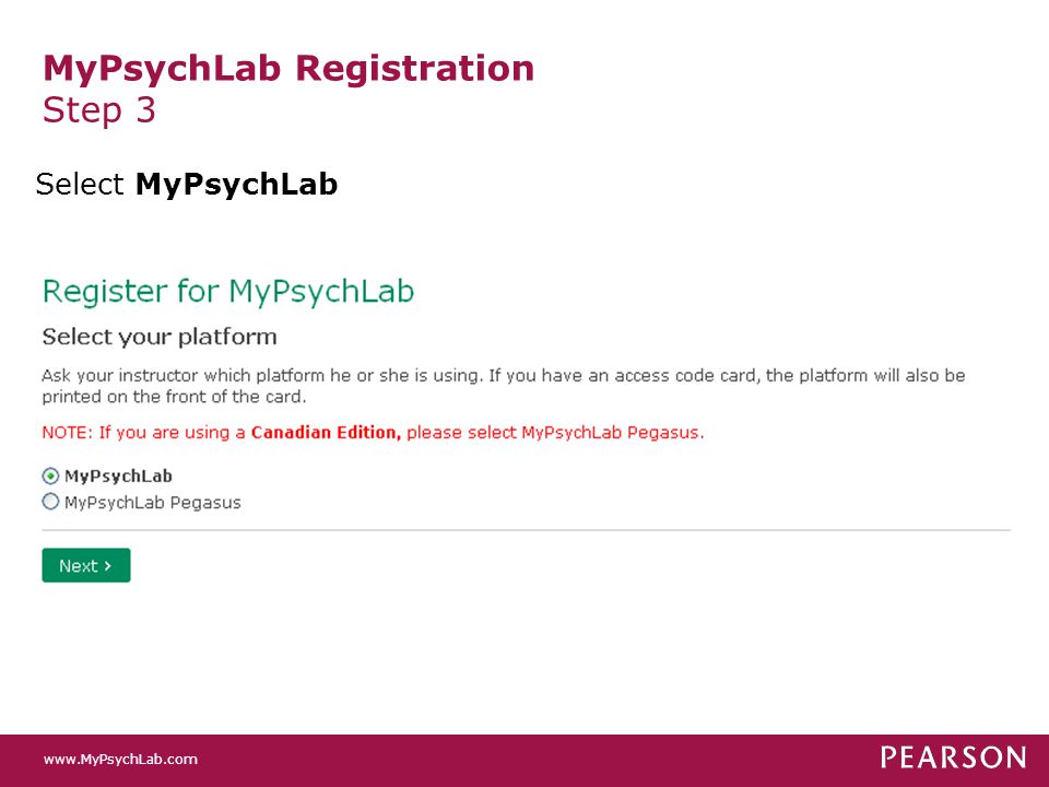 MyPsychLab Registration Step 3 Select MyPsychLab
