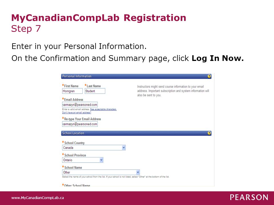 MyCanadianCompLab Registration Step 7 Enter in your Personal Information.