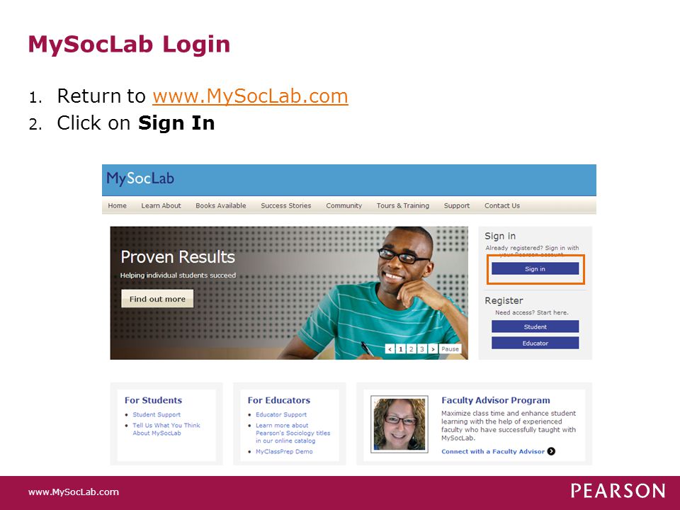 MySocLab Login 1. Return to   2. Click on Sign In