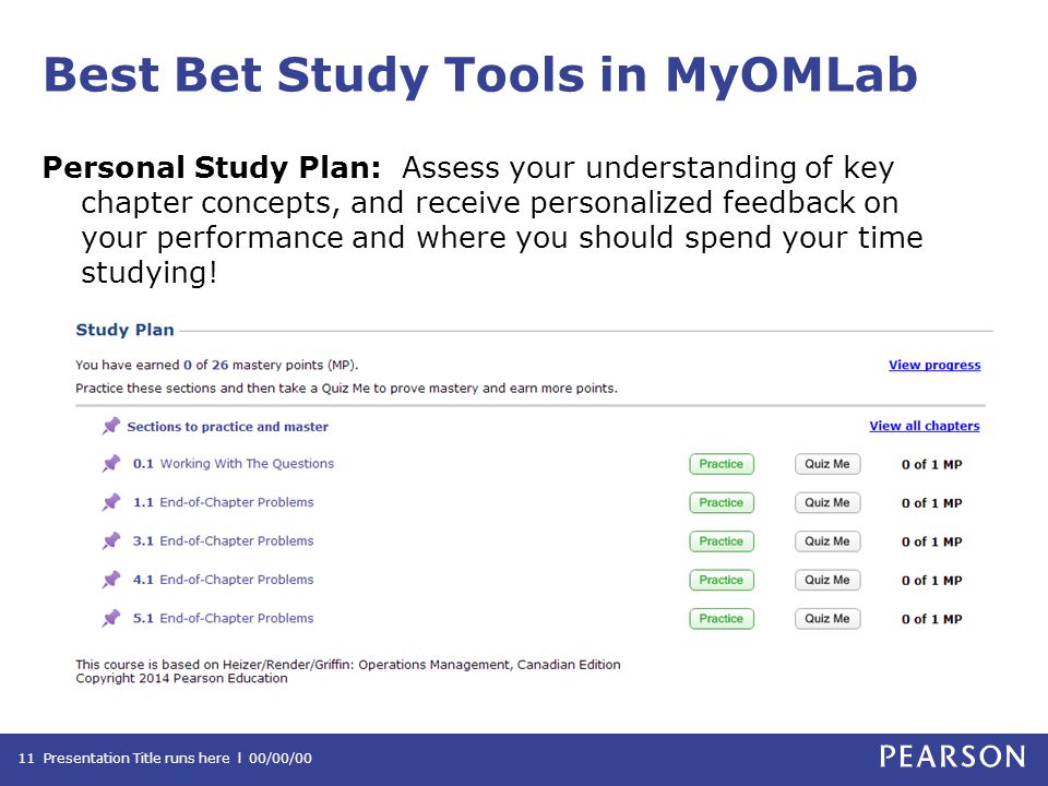Best Bet Study Tools in MyOMLab Personal Study Plan: Assess your understanding of key chapter concepts, and receive personalized feedback on your performance and where you should spend your time studying.