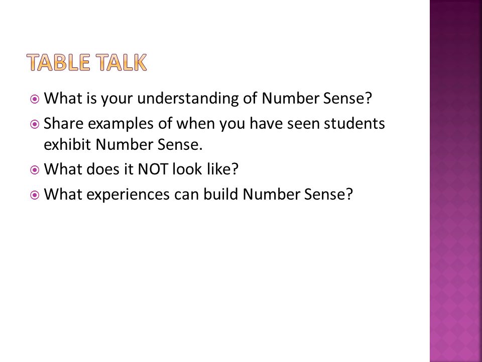  What is your understanding of Number Sense.