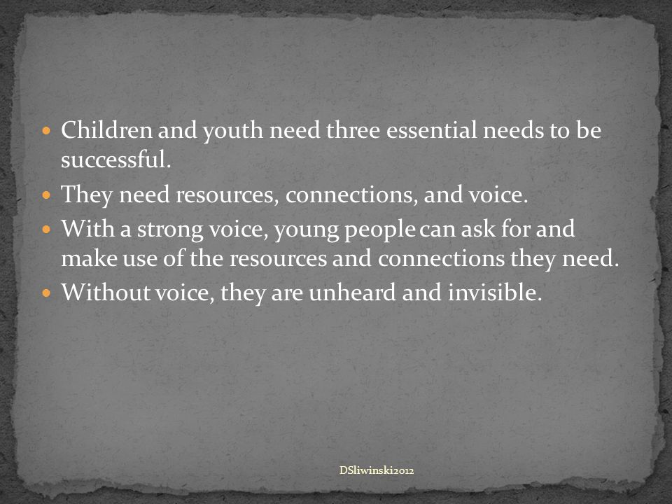 Children and youth need three essential needs to be successful.