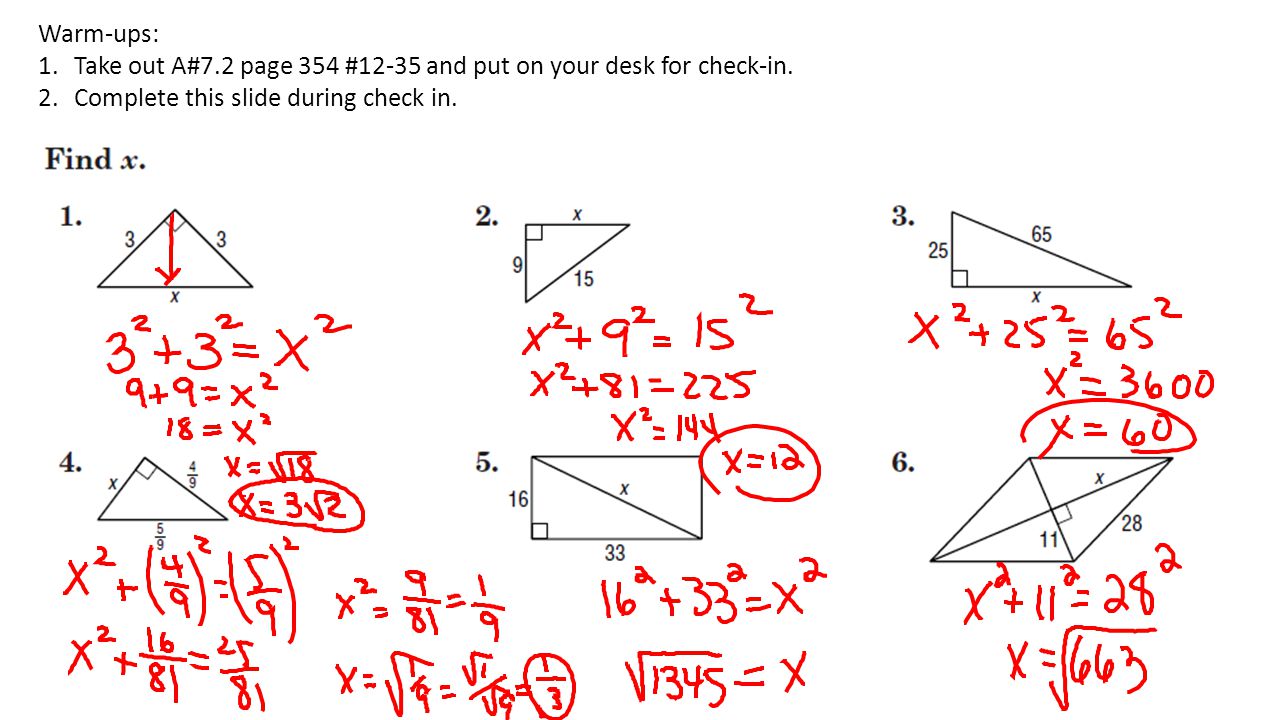 GeometryThursday Warm-Ups Pythagorean Theorem review problems For Special Right Triangles Practice Worksheet