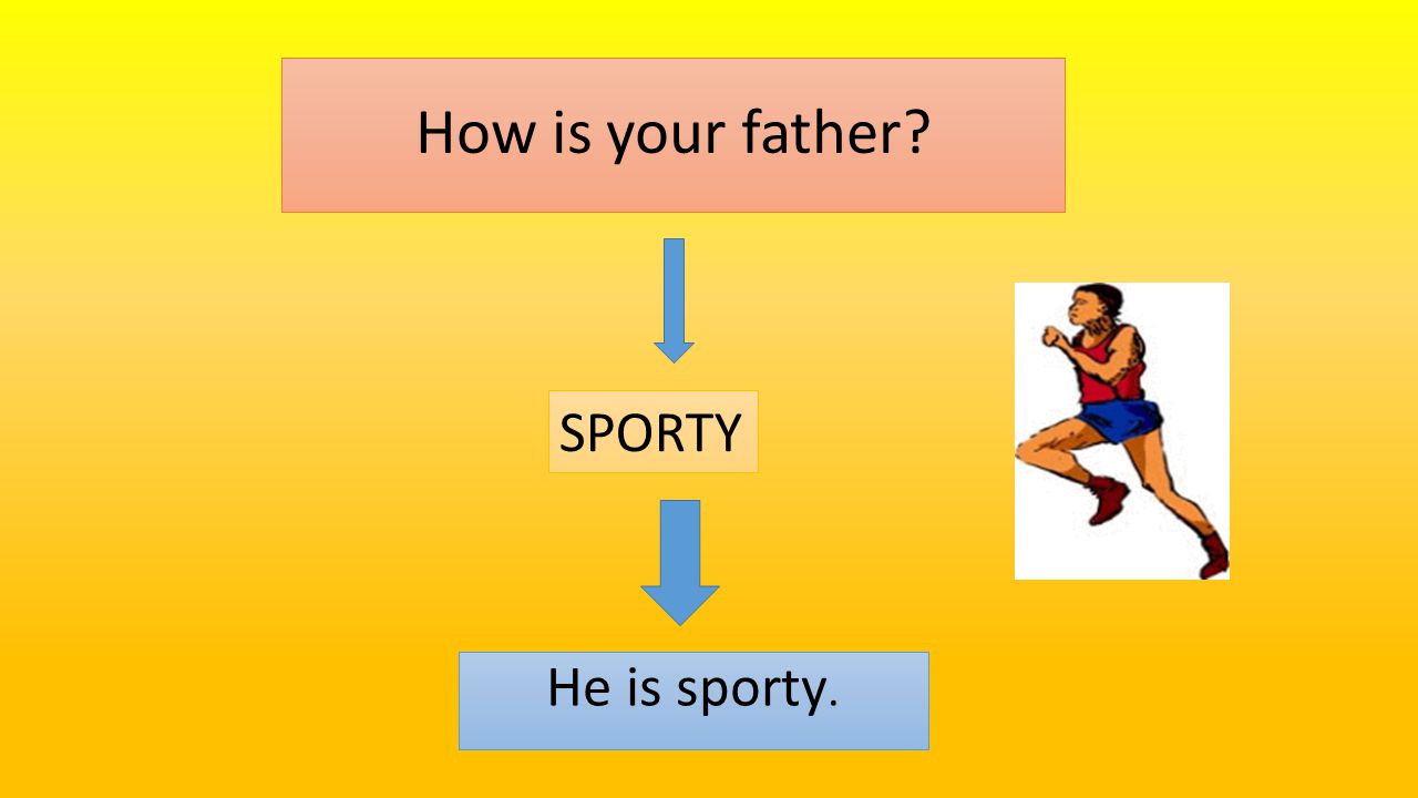 How is your father He is sporty. SPORTY