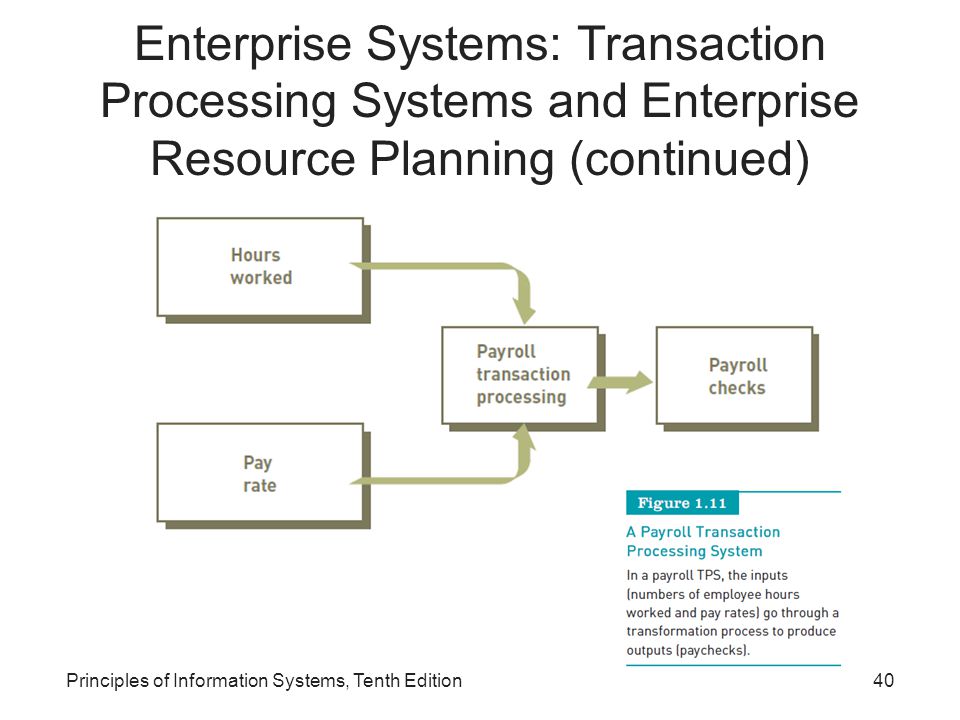 Enterprise Systems: Transaction Processing Systems and Enterprise Resource Planning (continued) Principles of Information Systems, Tenth Edition40