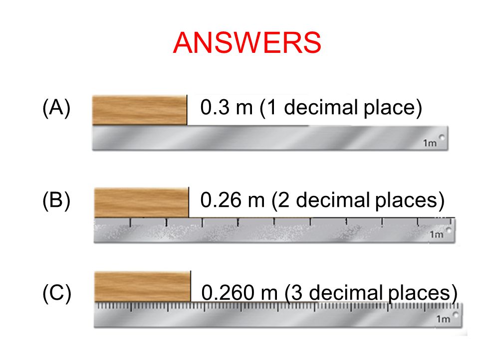 ANSWERS (A) 0.3 m (1 decimal place) (B) 0.26 m (2 decimal places) (C) m (3 decimal places)