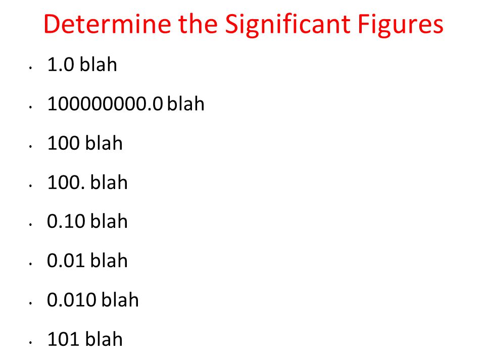 Determine the Significant Figures 1.0 blah blah 100 blah 100.