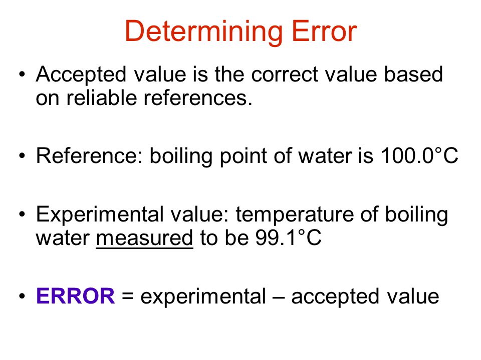 Determining Error Accepted value is the correct value based on reliable references.