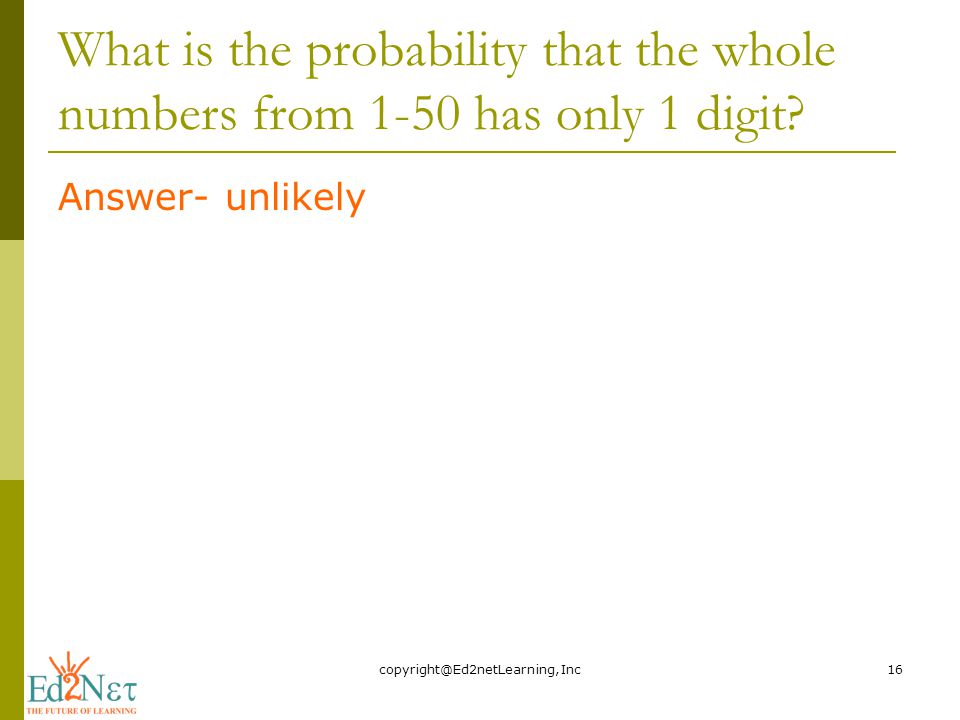 What is the probability that the whole numbers from 1-50 has only 1 digit.