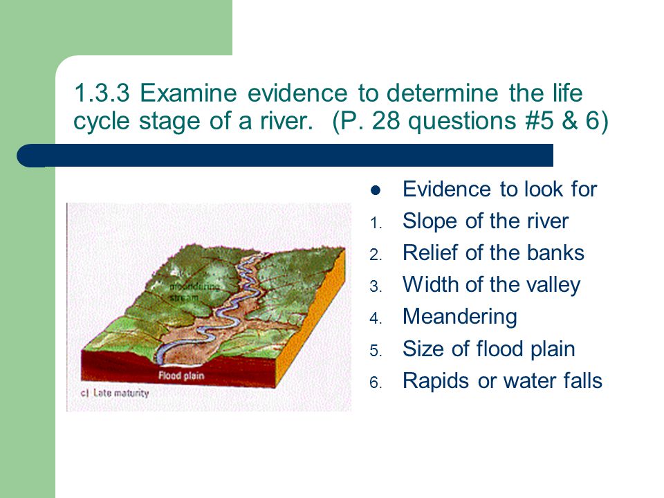 1.3.3Examine evidence to determine the life cycle stage of a river.