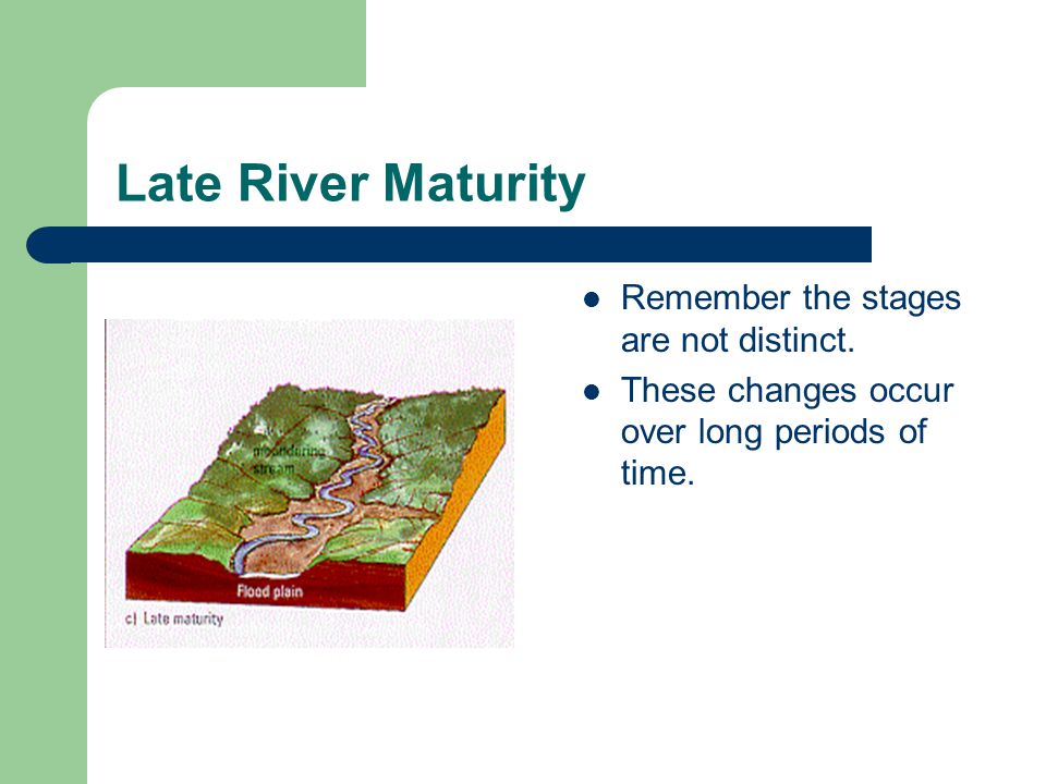 Late River Maturity Remember the stages are not distinct.