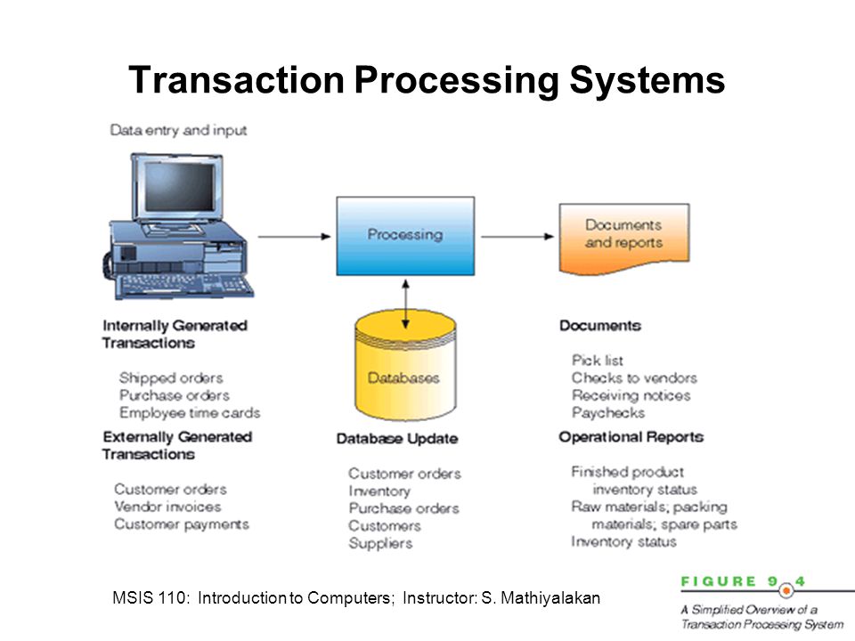 MSIS 110: Introduction to Computers; Instructor: S. Mathiyalakan12 Transaction Processing Systems
