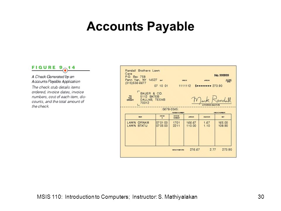 MSIS 110: Introduction to Computers; Instructor: S. Mathiyalakan30 Accounts Payable