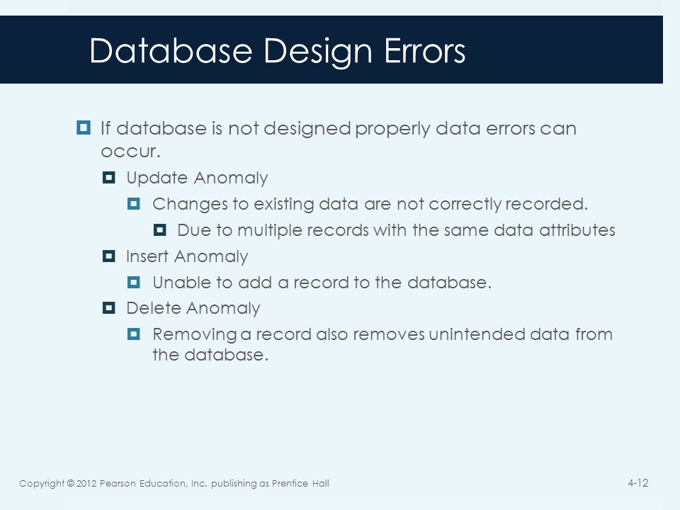 Database Design Errors  If database is not designed properly data errors can occur.