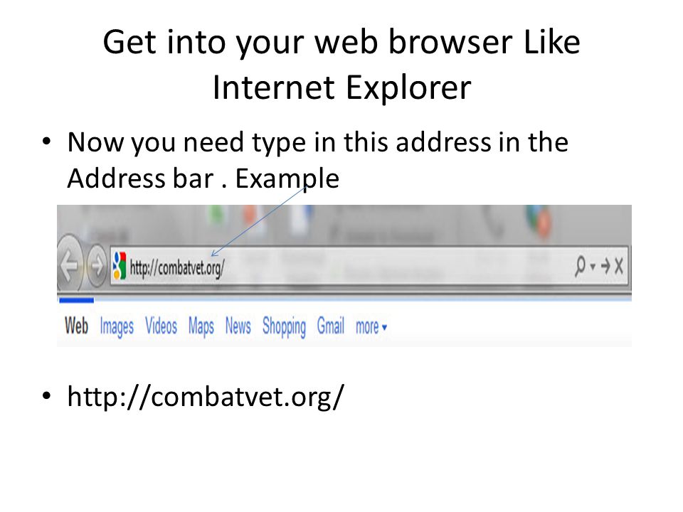 Get into your web browser Like Internet Explorer Now you need type in this address in the Address bar.