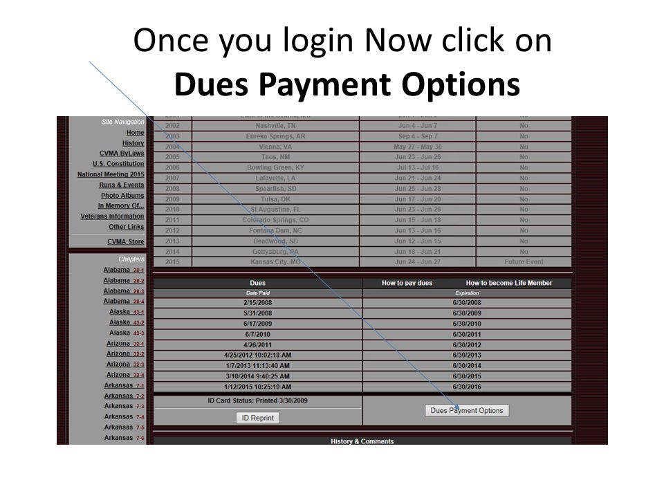 Once you login Now click on Dues Payment Options