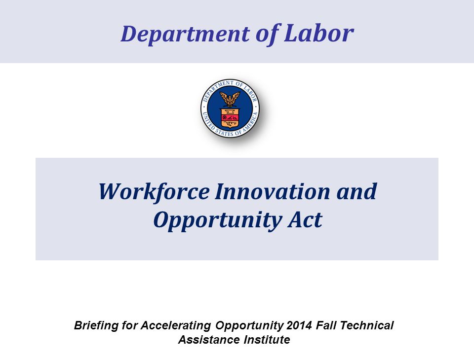 Workforce Innovation and Opportunity Act Department of Labor Briefing for Accelerating Opportunity 2014 Fall Technical Assistance Institute