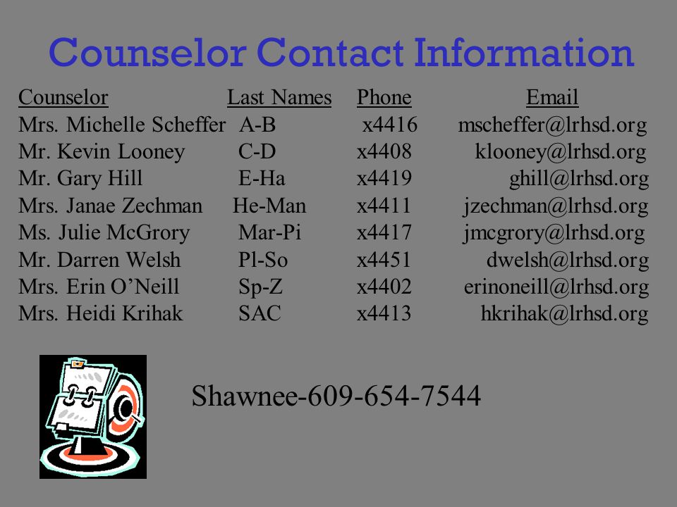 Counselor Contact Information Counselor Last NamesPhone  Mrs.