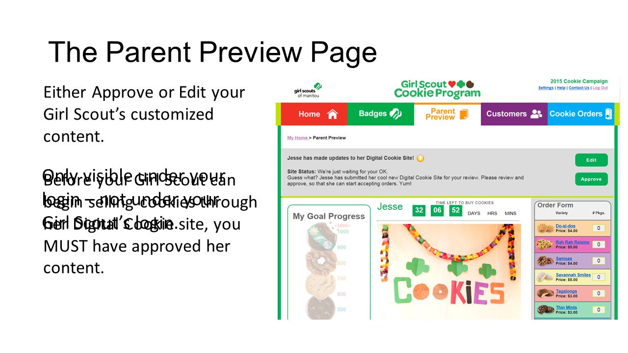 Either Approve or Edit your Girl Scout’s customized content.