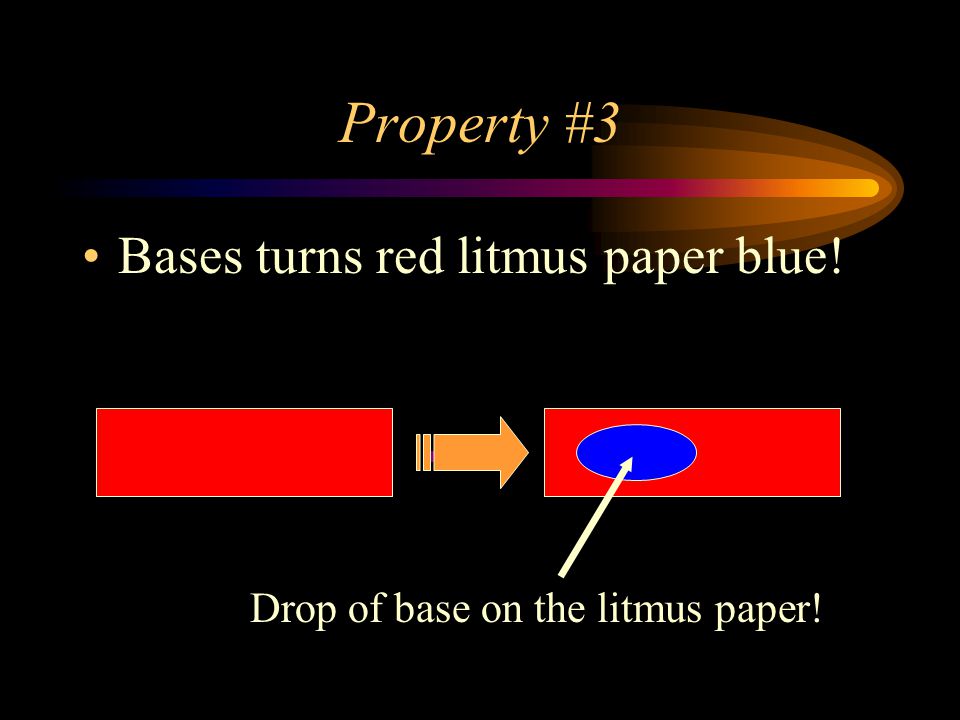 Property #3 Bases turns red litmus paper blue! Drop of base on the litmus paper!