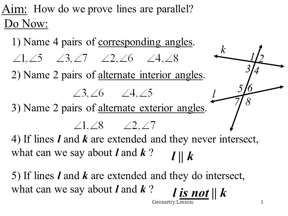 1geometry Lesson Aim How Do We Prove Lines Are Parallel