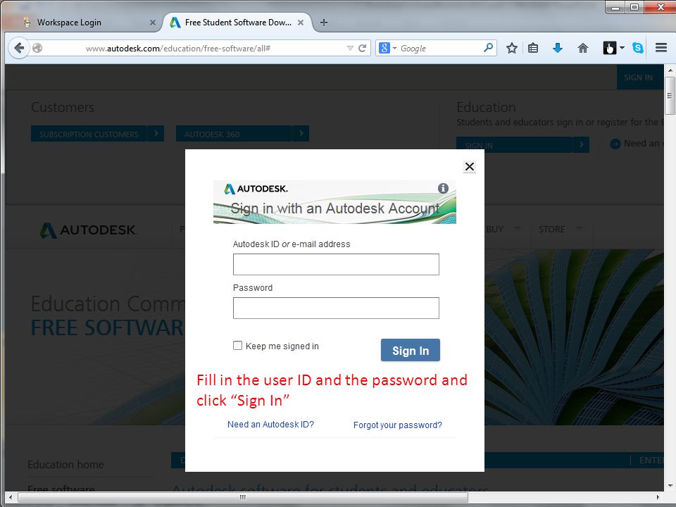 Fill in the user ID and the password and click Sign In