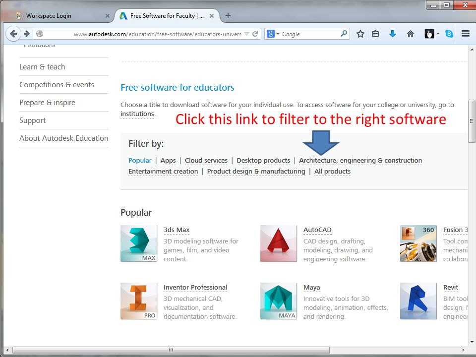 Click this link to filter to the right software