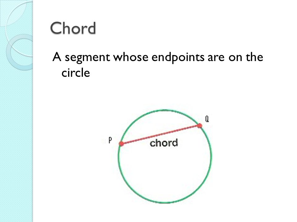 Chord A segment whose endpoints are on the circle