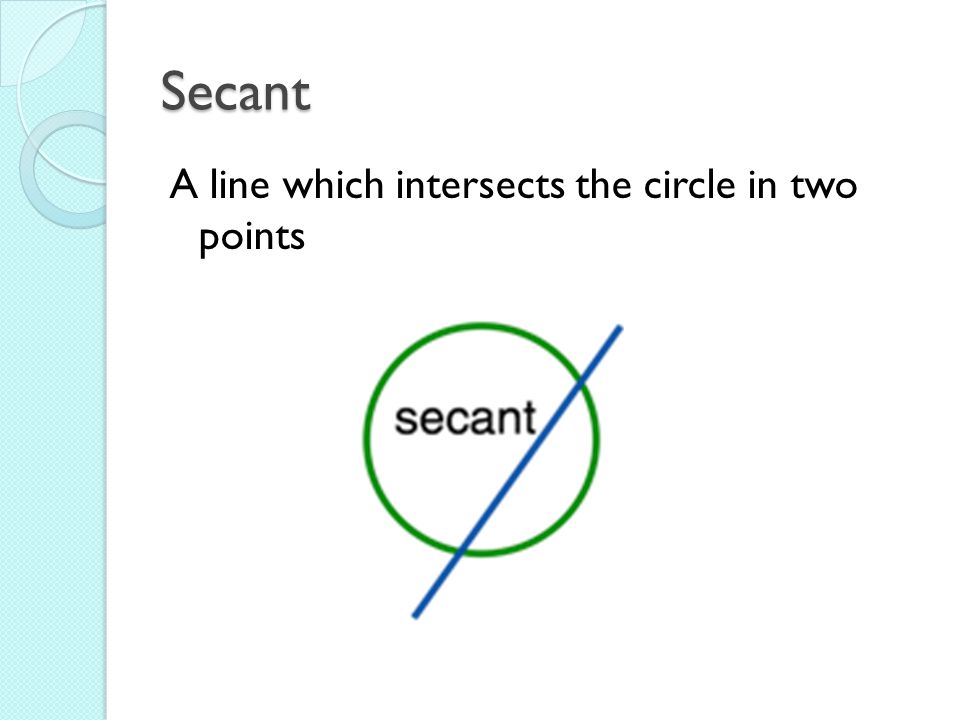 Secant A line which intersects the circle in two points
