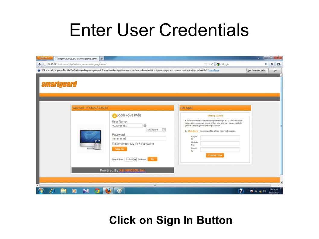 Enter User Credentials Click on Sign In Button