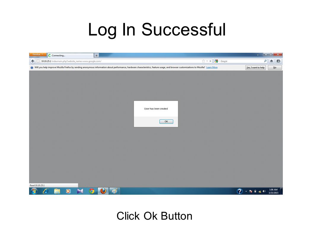 Log In Successful Click Ok Button