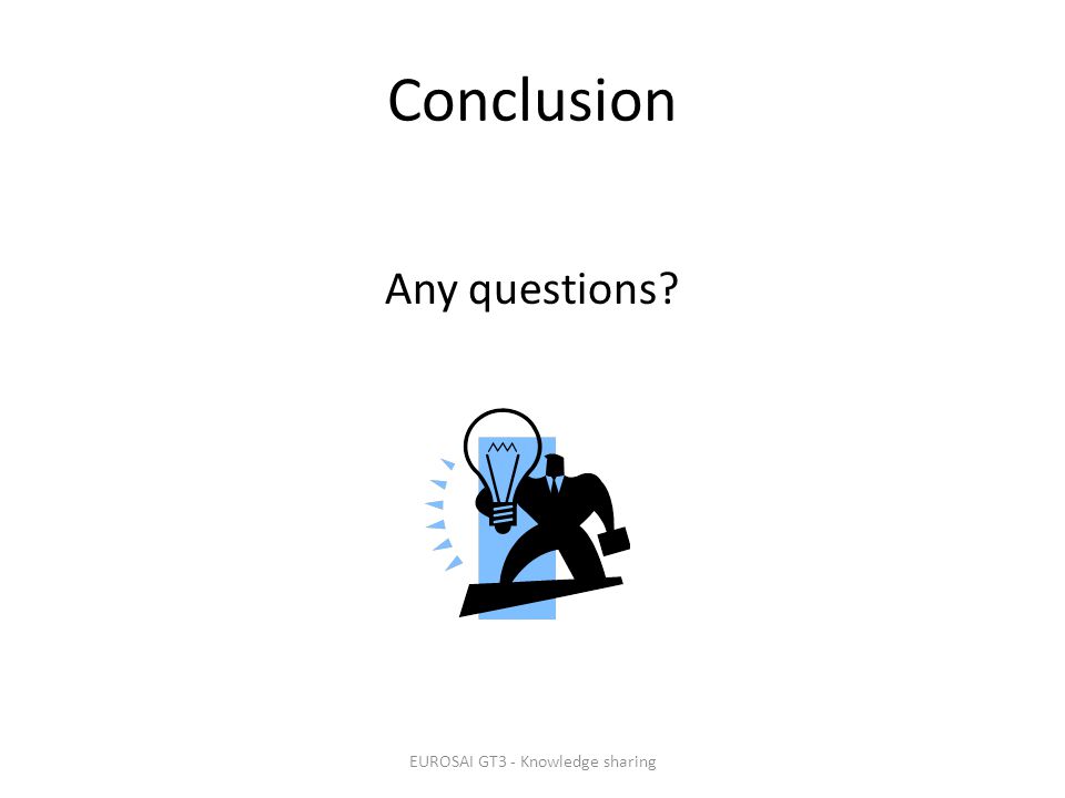 Conclusion Any questions EUROSAI GT3 - Knowledge sharing