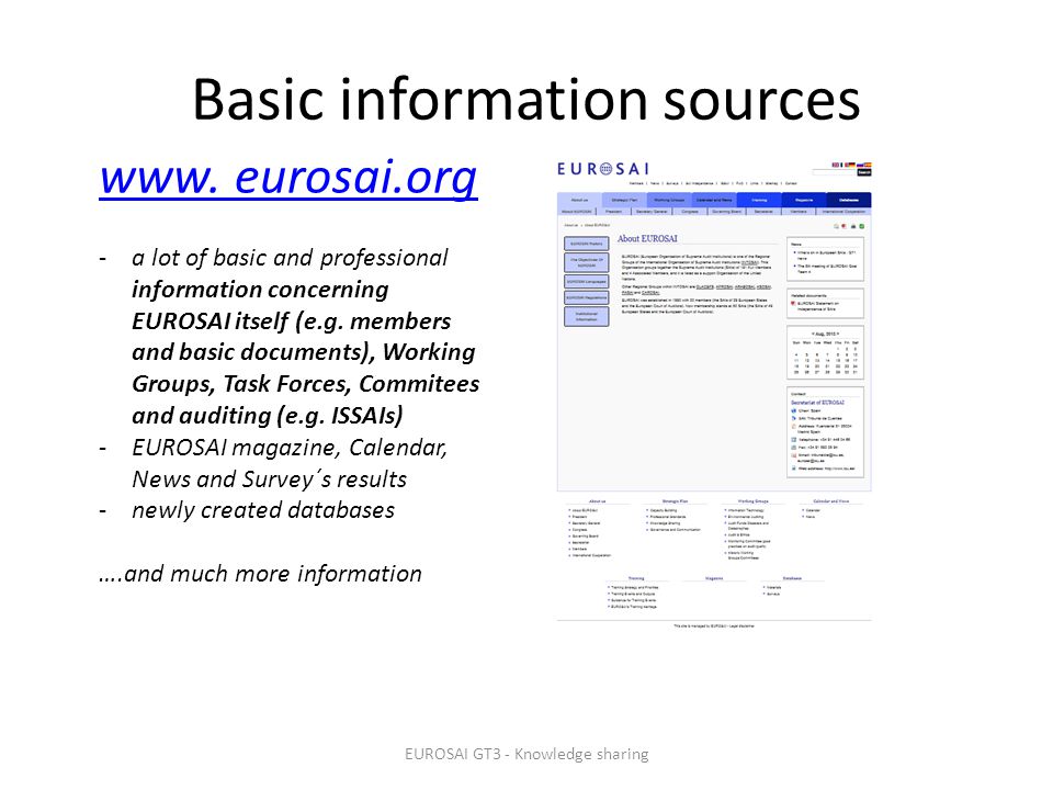 Basic information sources EUROSAI GT3 - Knowledge sharing www.