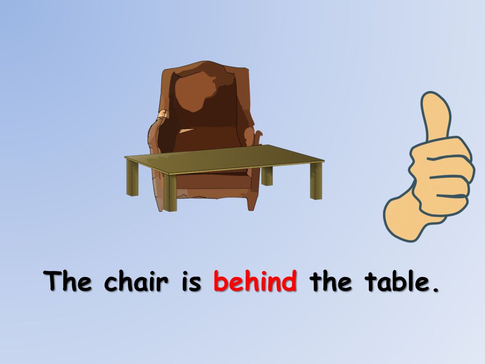 The chair is behind the table.