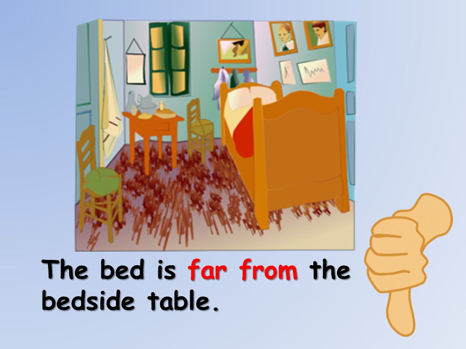 The bed is far from the bedside table.
