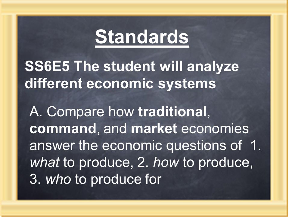 Standards SS6E5 The student will analyze different economic systems A.