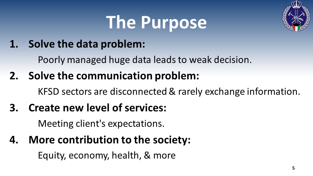 The Purpose 1.Solve the data problem: Poorly managed huge data leads to weak decision.