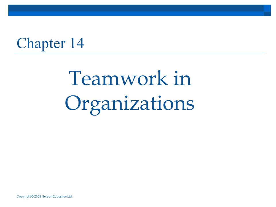 Teamwork in Organizations Chapter 14 Copyright © 2009 Nelson Education Ltd.