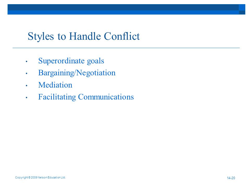 Styles to Handle Conflict Copyright © 2009 Nelson Education Ltd.
