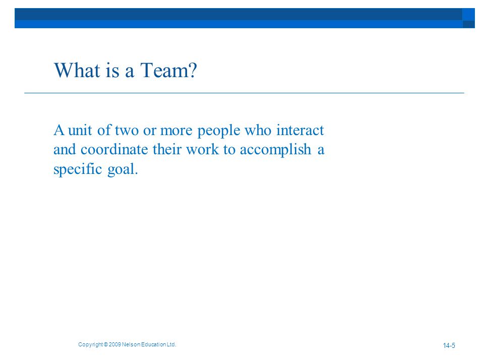 What is a Team. Copyright © 2009 Nelson Education Ltd.