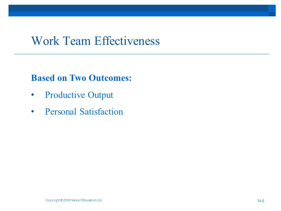 Work Team Effectiveness Copyright © 2009 Nelson Education Ltd.