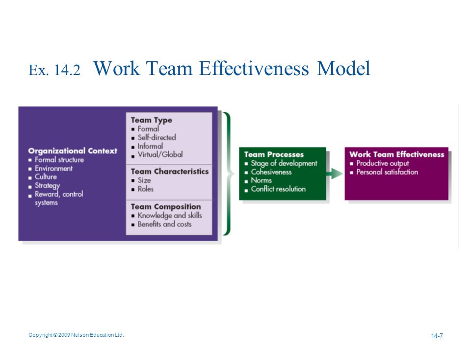 Ex Work Team Effectiveness Model Copyright © 2009 Nelson Education Ltd. 14-7