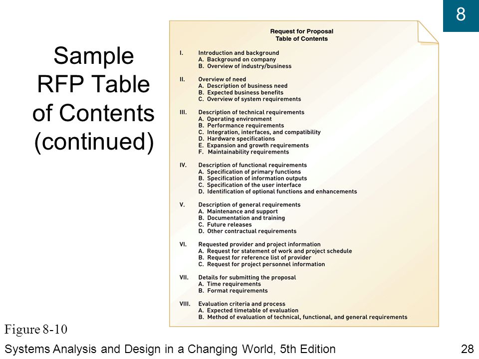 8 Sample RFP Table of Contents (continued)‏ Systems Analysis and Design in a Changing World, 5th Edition28 Figure 8-10