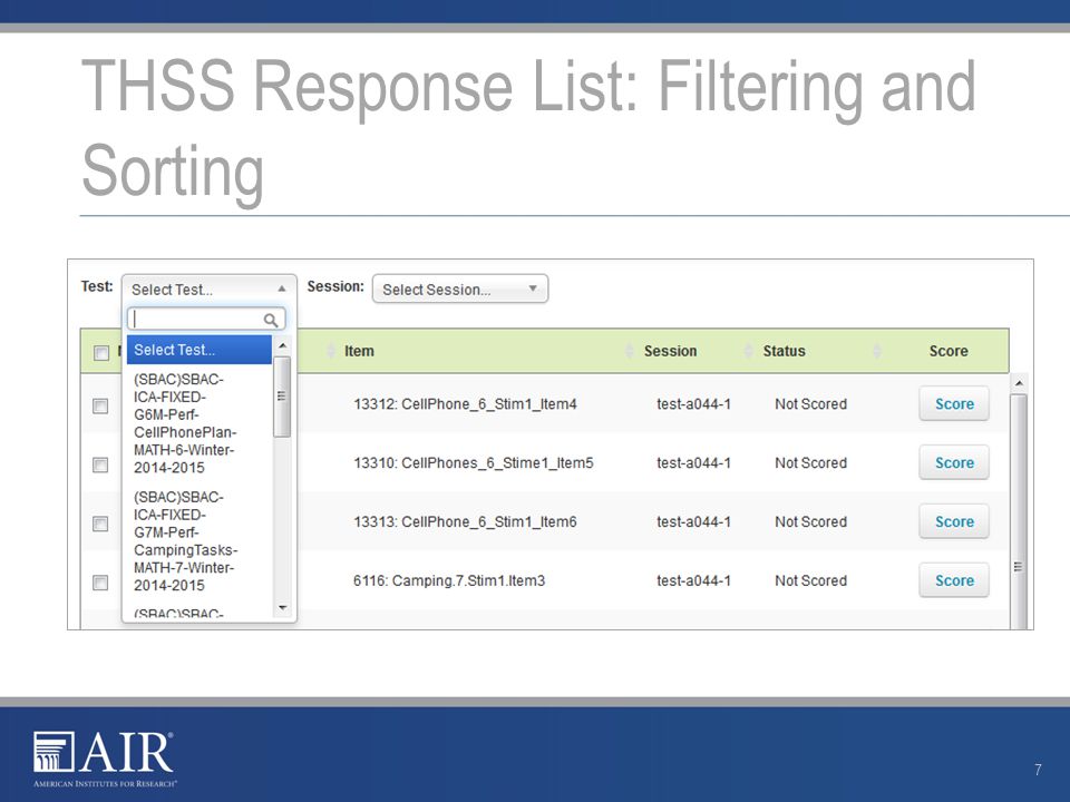 THSS Response List: Filtering and Sorting 7