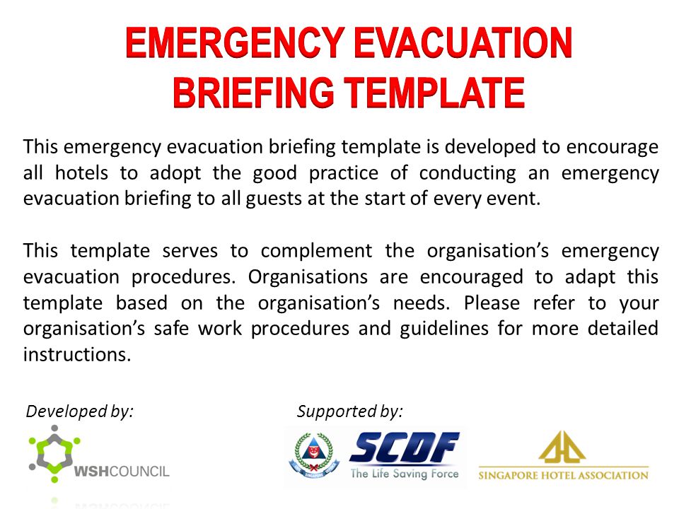 This Emergency Evacuation Briefing Template Is Developed To This Emergency Evacuation Briefing Template Is Developed To Encourage All Hotels Adopt The Good Practice