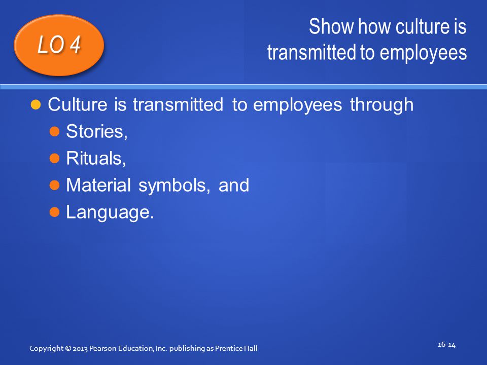 Show how culture is transmitted to employees Copyright © 2013 Pearson Education, Inc.