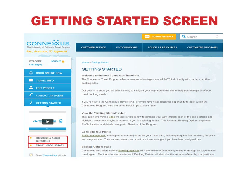 GETTING STARTED SCREEN