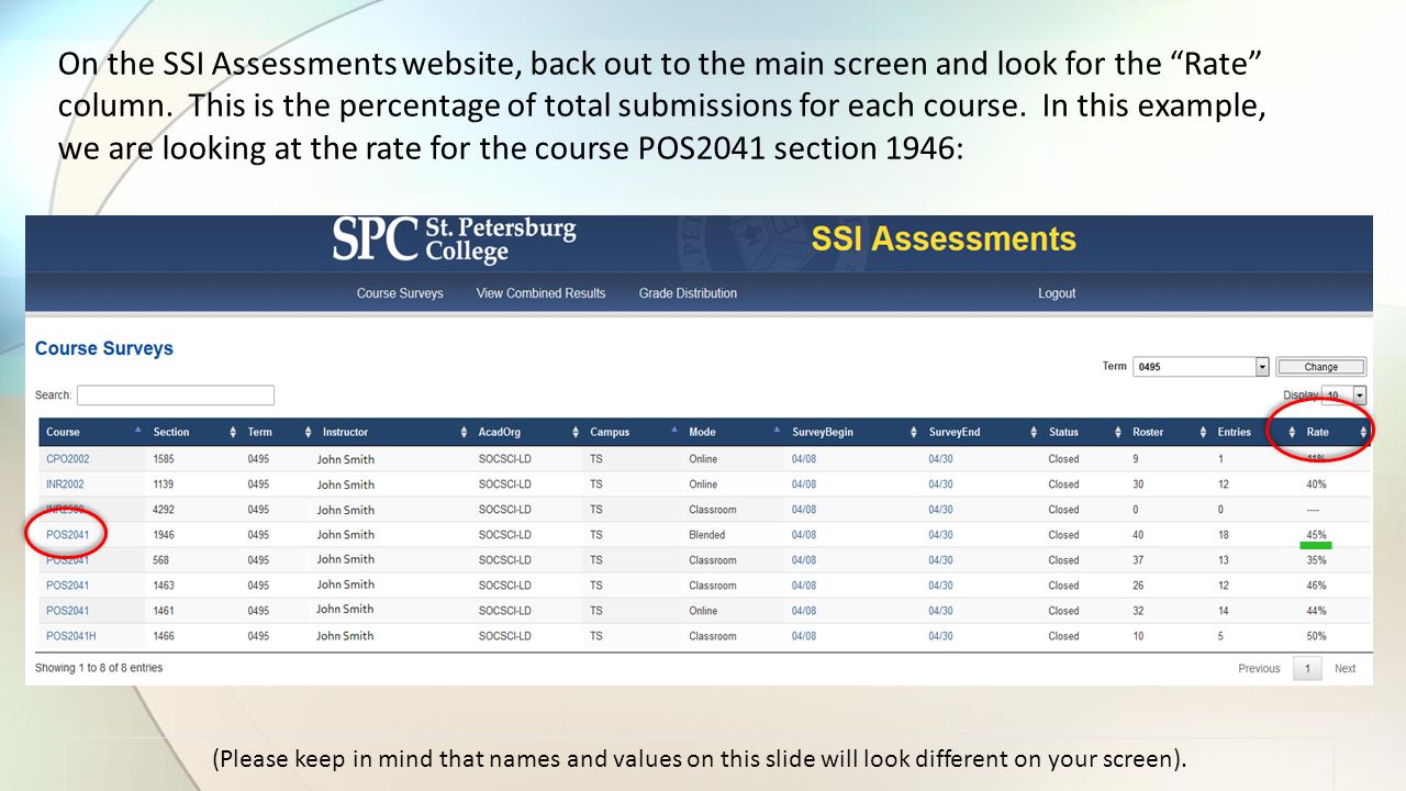 On the SSI Assessments website, back out to the main screen and look for the Rate column.