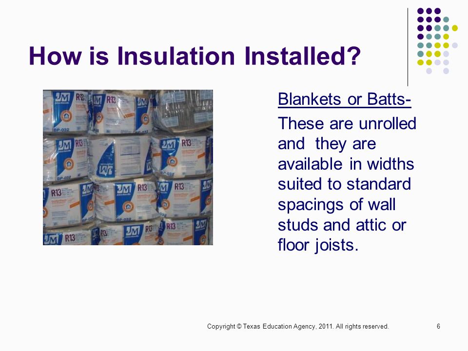 Copyright © Texas Education Agency, All rights reserved.5 How is Insulation Installed.