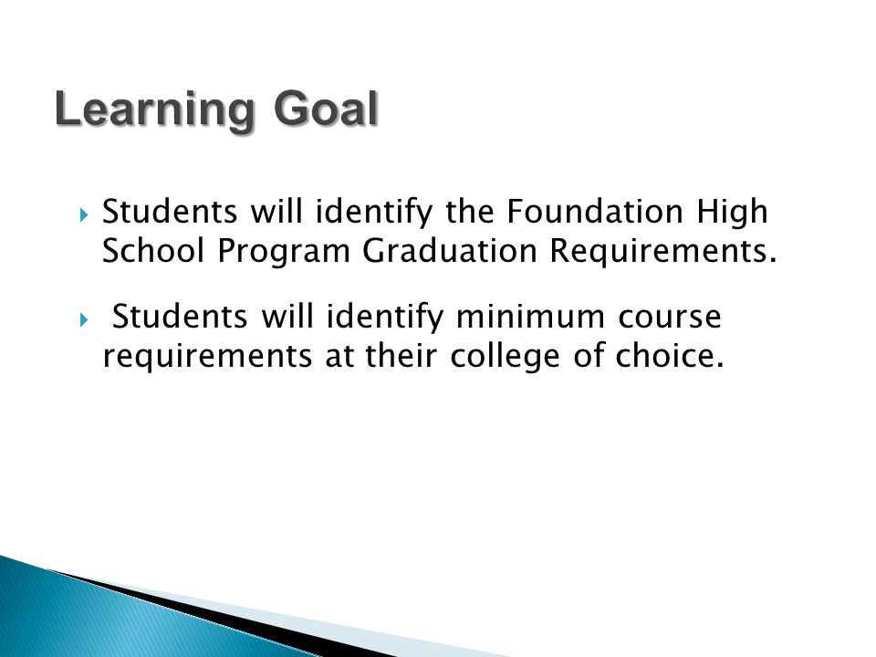  Students will identify the Foundation High School Program Graduation Requirements.